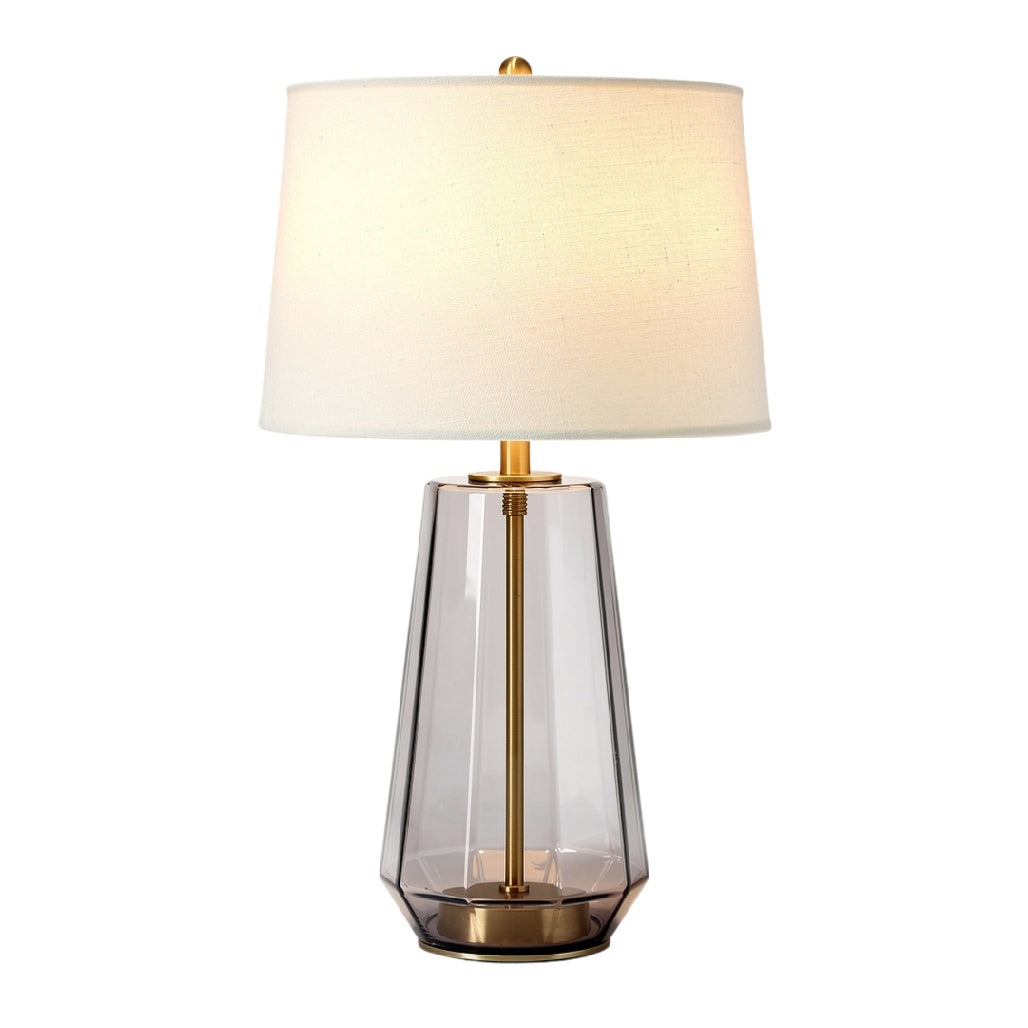 **Lampe de table moderne avec abat-jour en tissu et base en verre transparent**