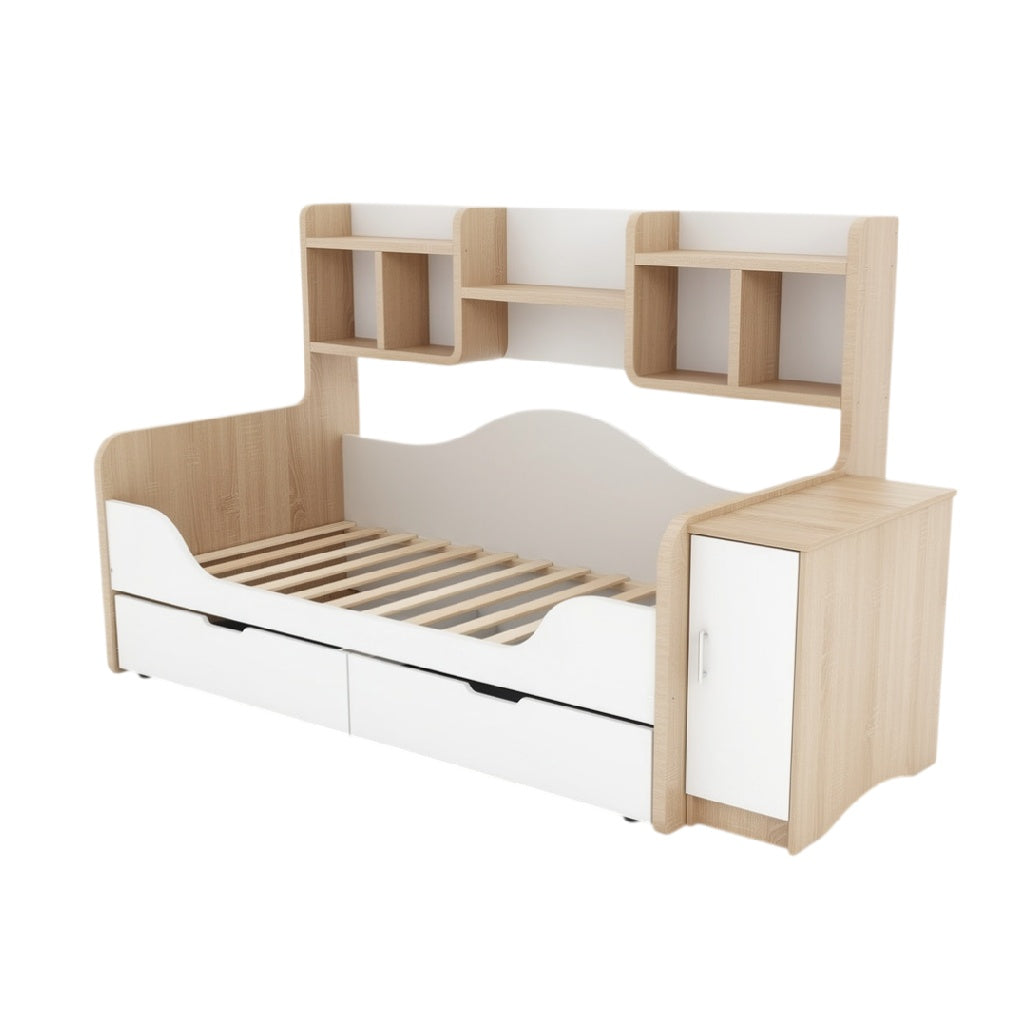 **Lit mezzanine avec rangement intégré et étagères**